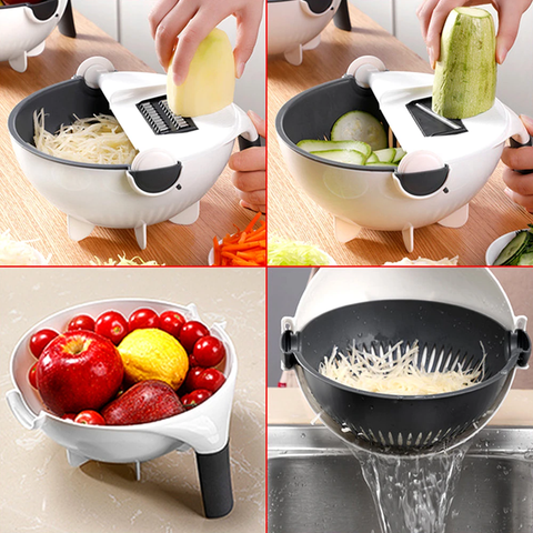 6 In 1 Multifunctional Grater Silk Strip Grater Corrugated Slicer Potato Masher Manual Drain Basket